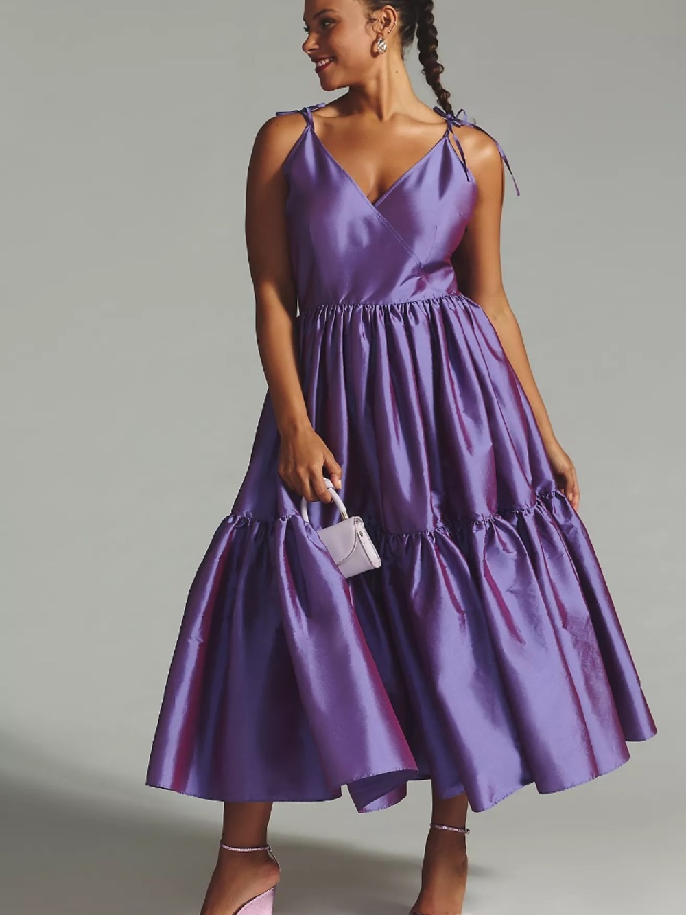 Anthropologie Bloni Tiered Shine Dress Purple Taffeta Party Dress Size XL